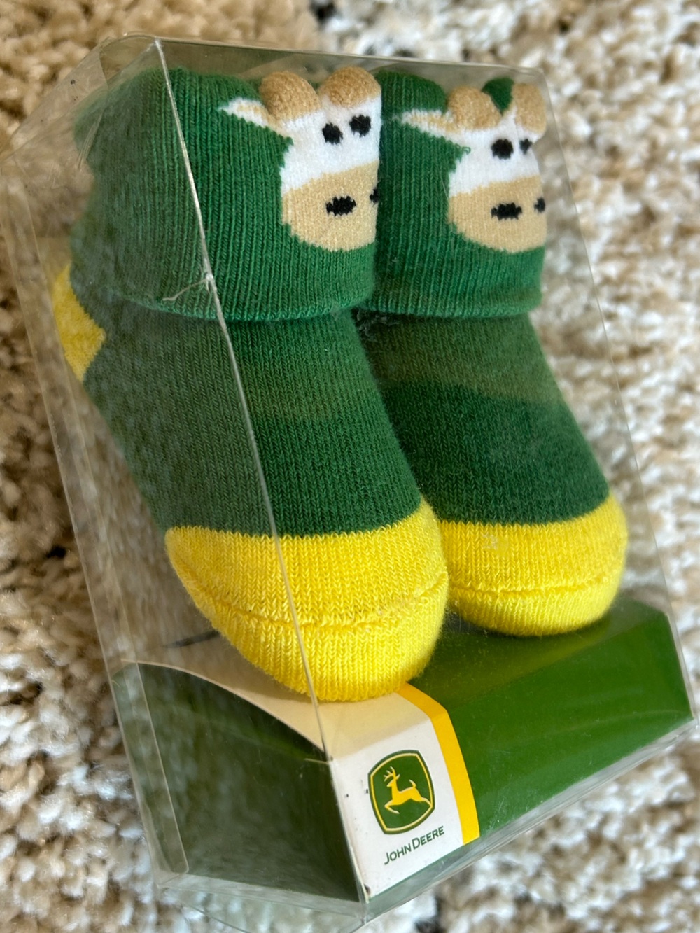 John Deere Green & Yellow Infant Socks with Cow Face
